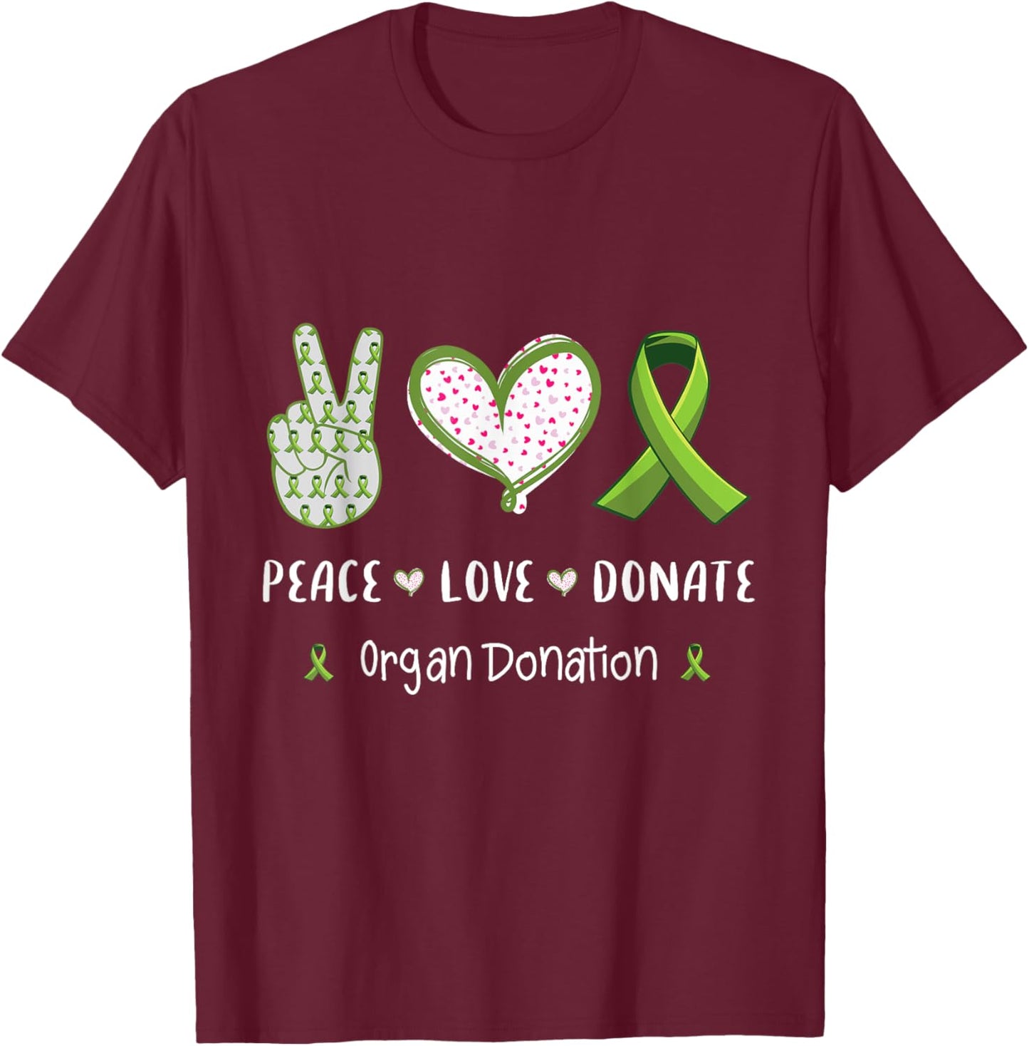 Peace Love cure Organ donation awareness men women kids T-Shirt - T-Shirt | Maroon
