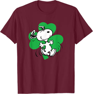 Peanuts - St.Patricks - Dancing Snoopy Shamrock T-Shirt - T-Shirt | Maroon