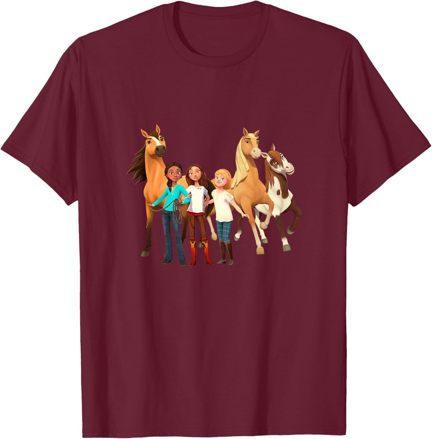 Kids DreamWorks Spirit Riding Free - All Character Kids T-Shirt - T-Shirt | Maroon