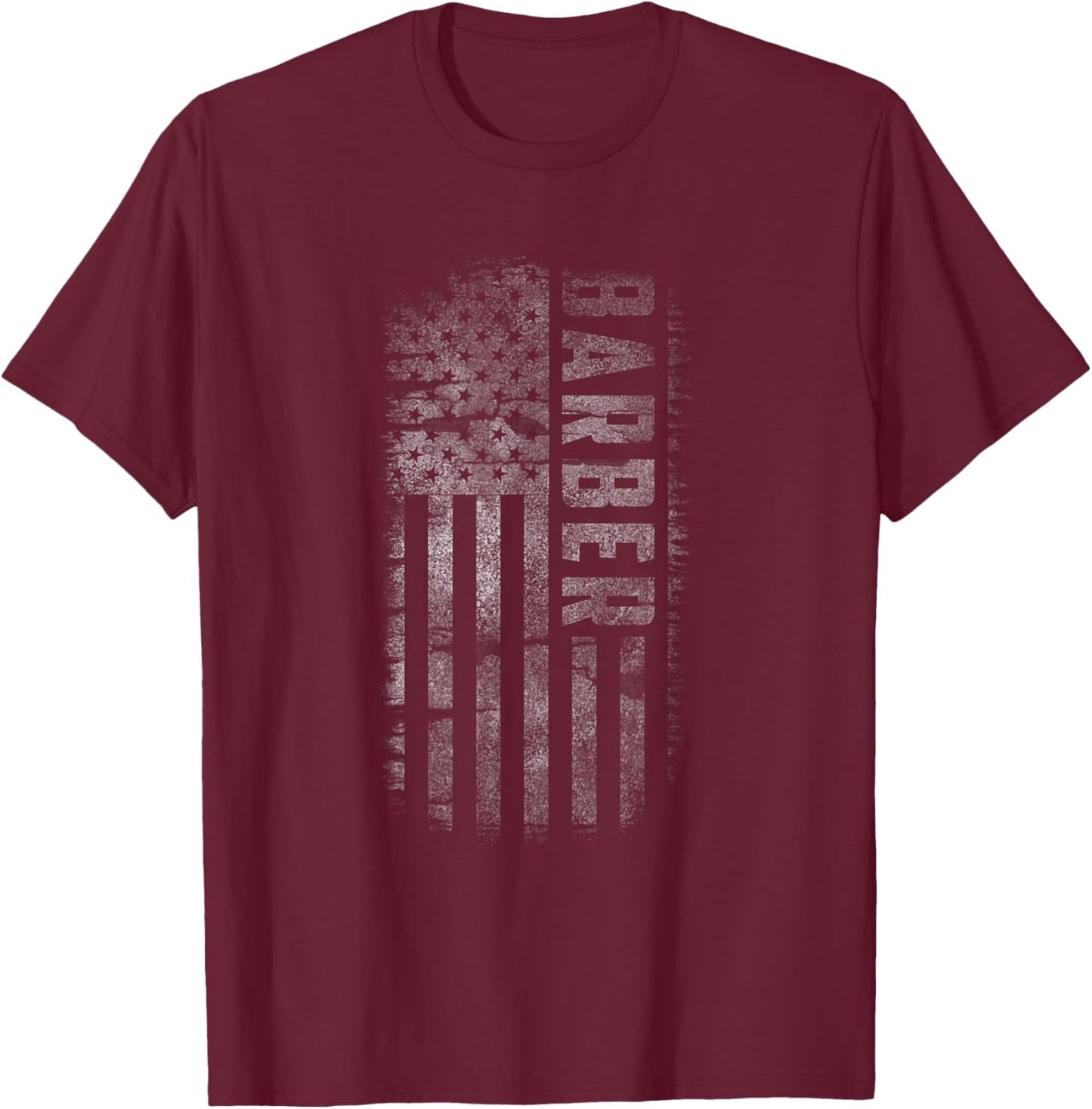 Vintage USA Distressed White Barber American Flag Barber Women Men T-Shirt - T-Shirt | Maroon