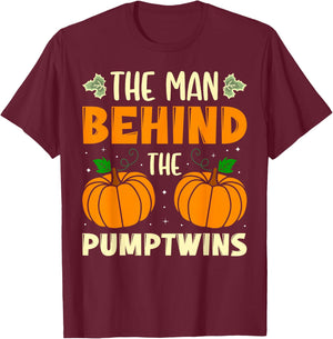 The Man Behind The Pumptwins Halloween Pumpkin Twins T-Shirt - T-Shirt | Maroon