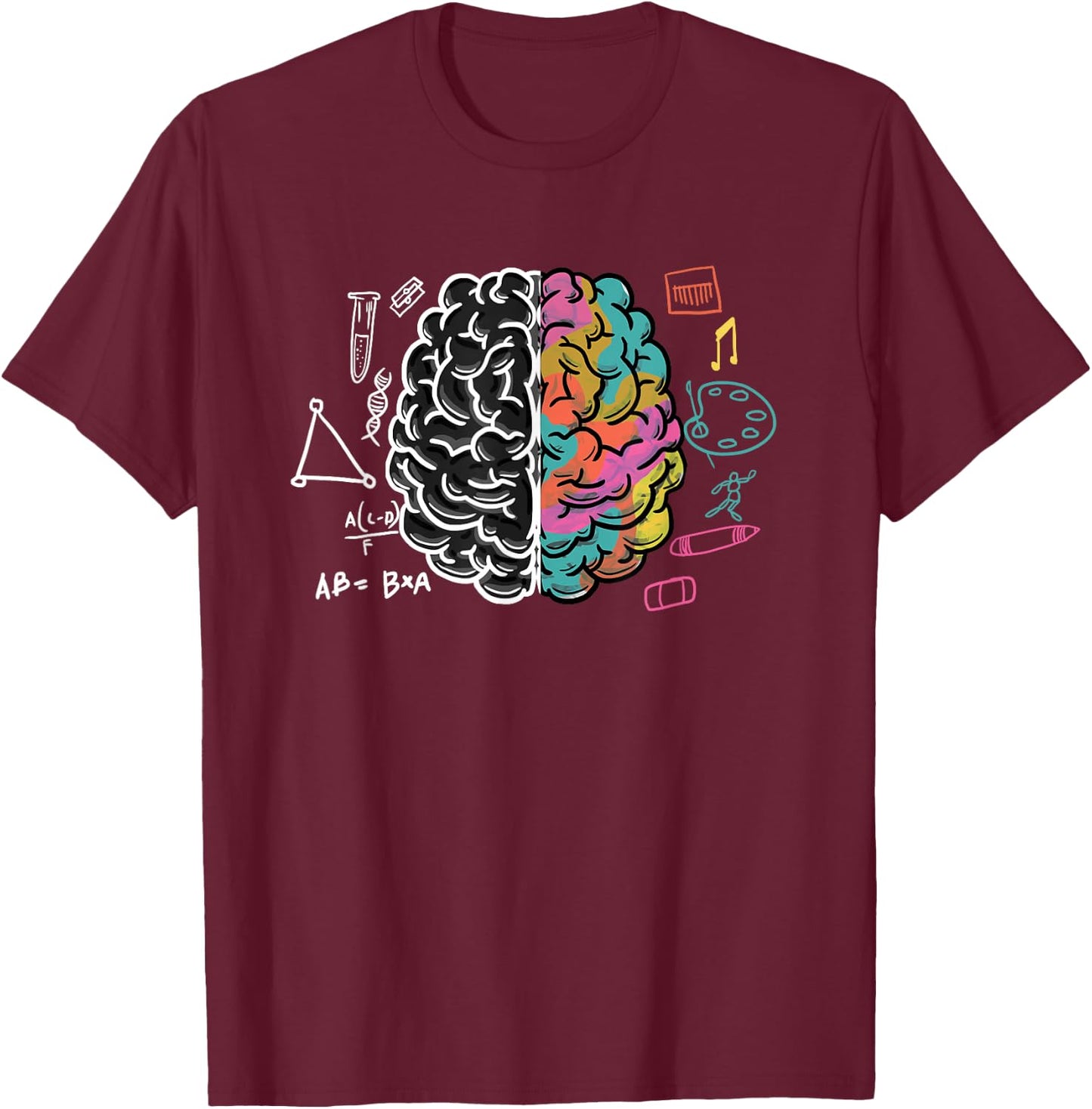Color Splitted Brain Science Art Physician Neurologist Gift T-Shirt - T-Shirt | Maroon