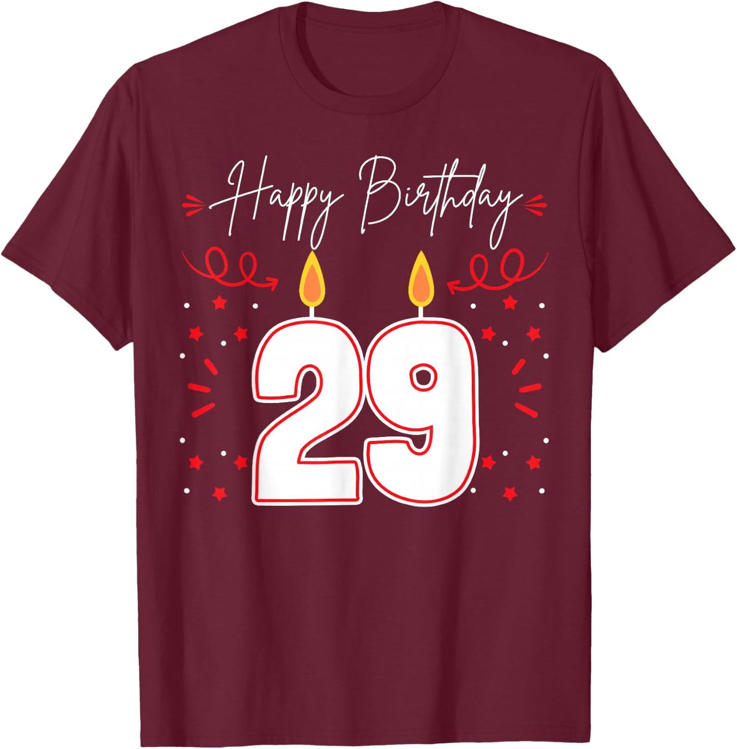 Candle 29 Birthday Party Decoration Wishes Candlelight Cake T-Shirt - T-Shirt | Maroon