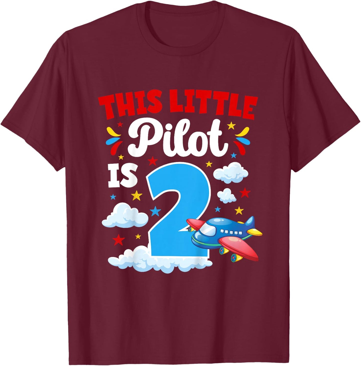 2nd Airplane Birthday Party Two Year Old Pilot Birthday T-Shirt - T-Shirt | Maroon