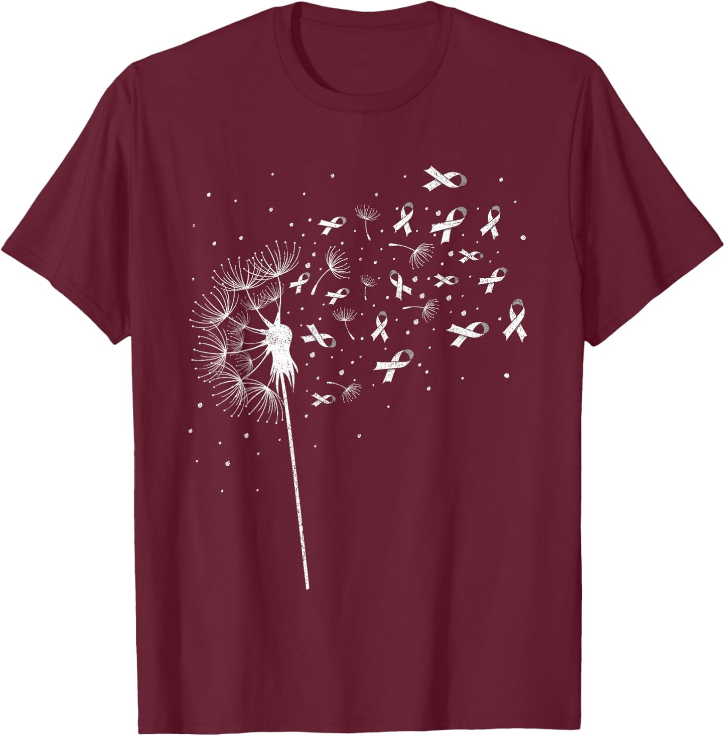 Dandelion Flower Men Women Apparel, White Ribbon Lung Cancer T-Shirt - T-Shirt | Maroon