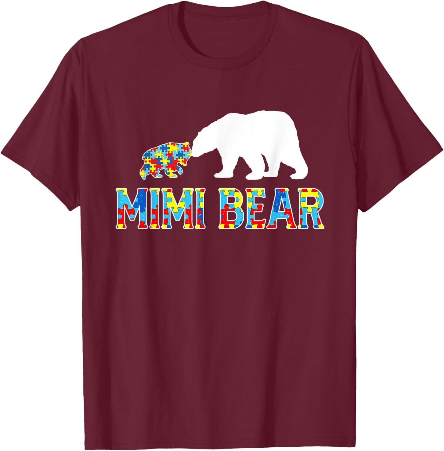 Autism Awareness Mimi Bear Puzzle Support Autistic Adults T-Shirt - T-Shirt | Maroon