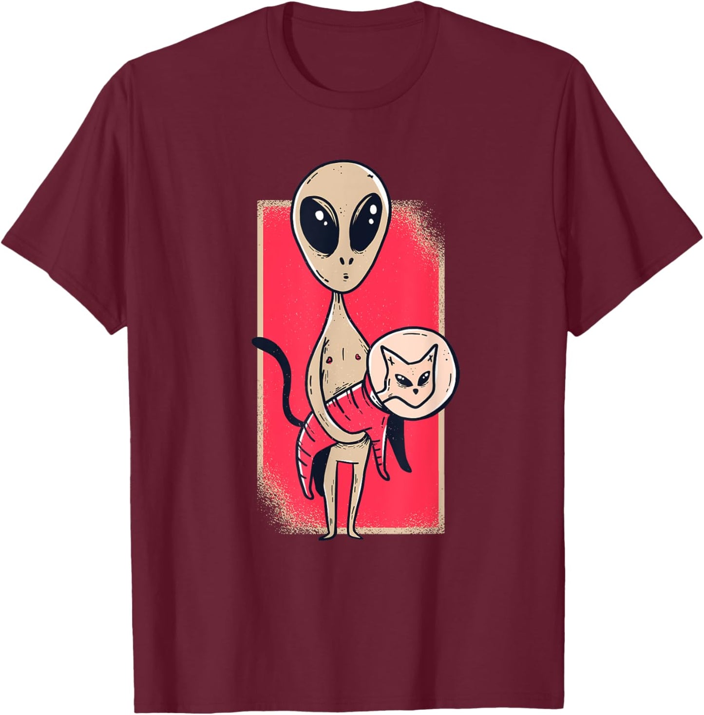 Cute Alien Holding A Pet Cat Graphic Women T-Shirt - T-Shirt | Maroon