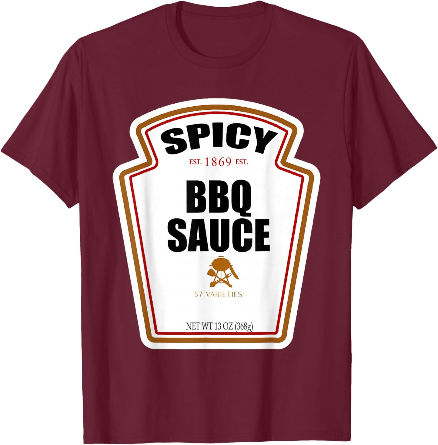 Halloween Matching Costume Spicy BBQ Sauce Bottle Label T-Shirt - T-Shirt | Maroon