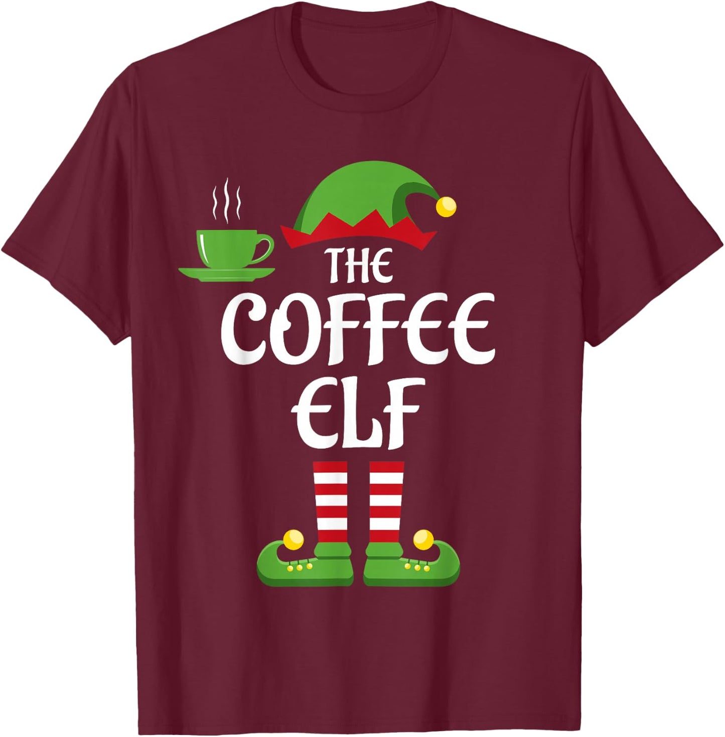 Coffee Elf Family Matching Group Christmas T-Shirt - T-Shirt | Maroon