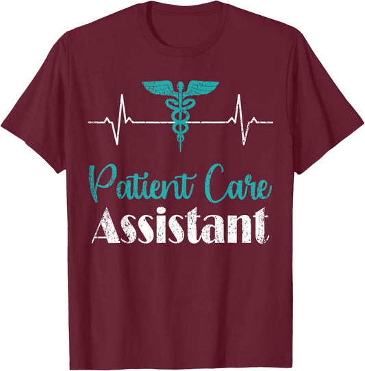 PCA Patient Care Assistant Heartbeat Nurse Week Medical T-Shirt - T-Shirt | Maroon