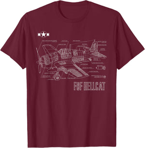 World War 2 F6F Hellcat Fighter Airplane Blueprint Women T-Shirt - T-Shirt | Maroon