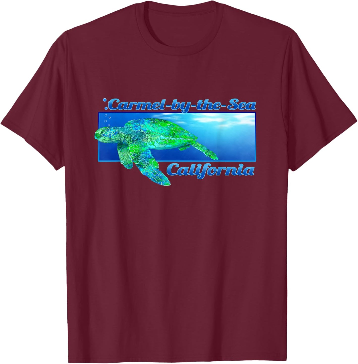 Carmel-by-the-Sea California Swimming Sea Turtle T-Shirt - T-Shirt | Maroon
