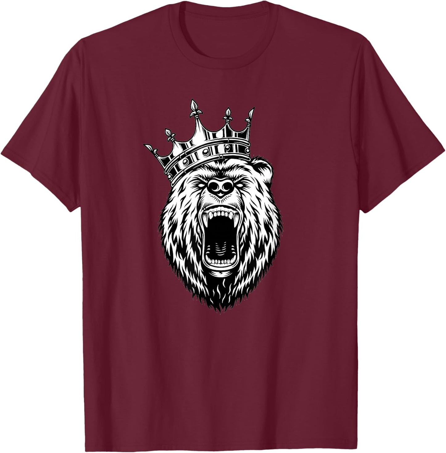 Bear Head - Angry Bear - Bear with a Crown - King of Bears T-Shirt - T-Shirt | Maroon