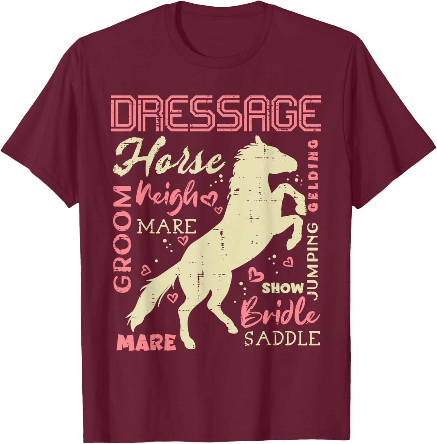 Horse Words Dressage Riding Rider Equestrian Men Women Kids T-Shirt - T-Shirt | Maroon