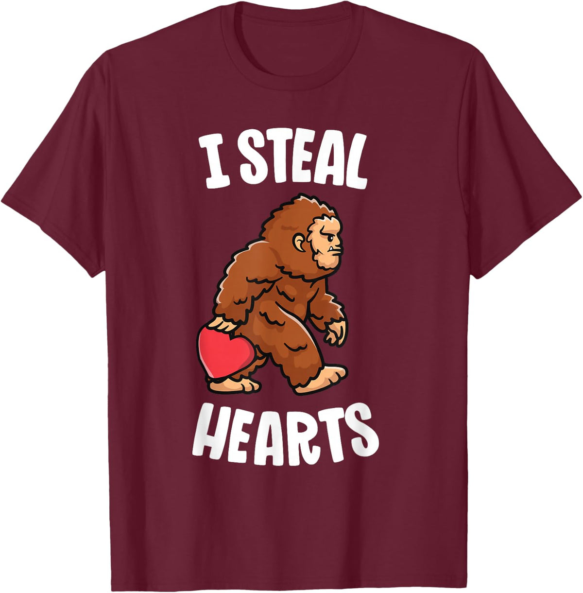 Bigfoot Valentines Day I Steal Hearts Funny Sasquatch Boys T-Shirt - T-Shirt | Maroon