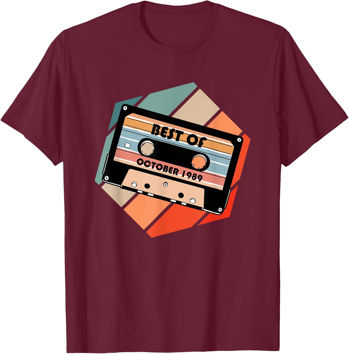 Vintage Best of October 1989 Cassette Retro Birthday Tape T-Shirt - T-Shirt | Maroon