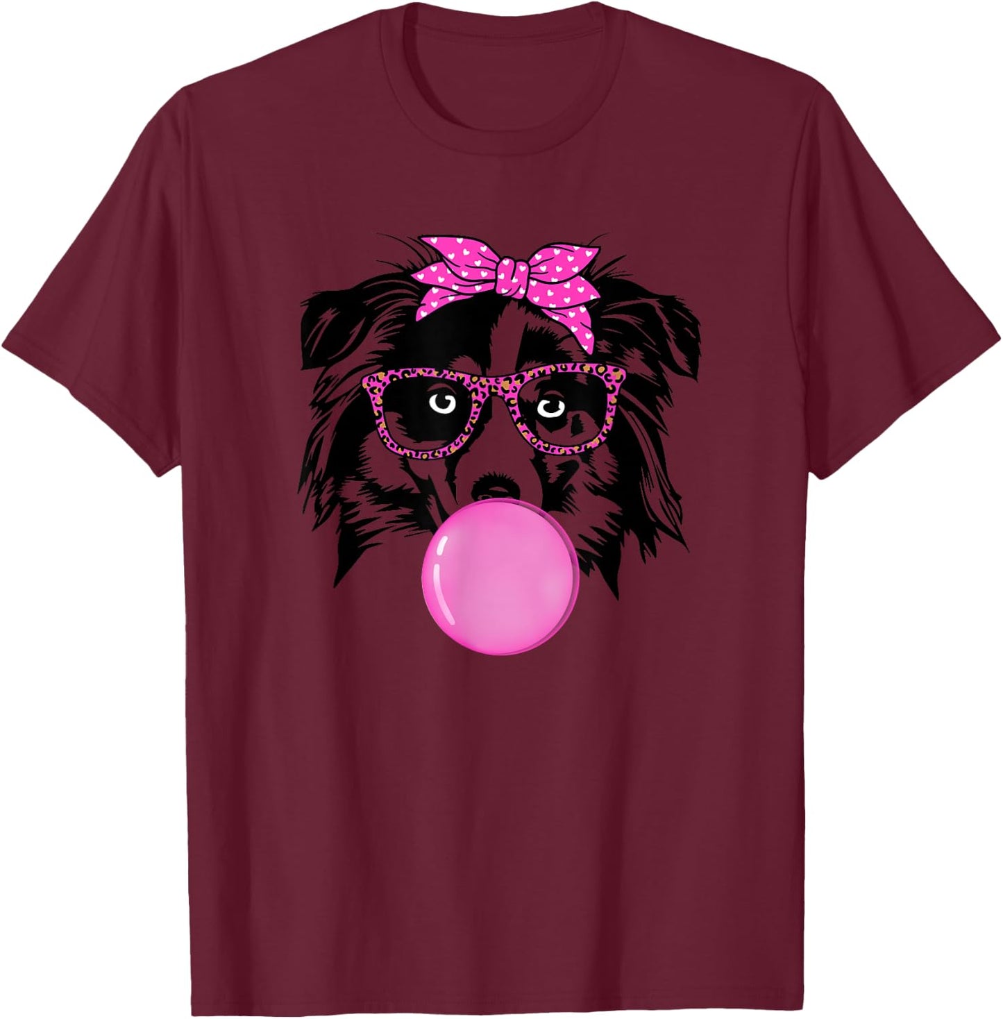 Australian shepherd with bubble gum bandana glasses Aussie T-Shirt - T-Shirt | Maroon