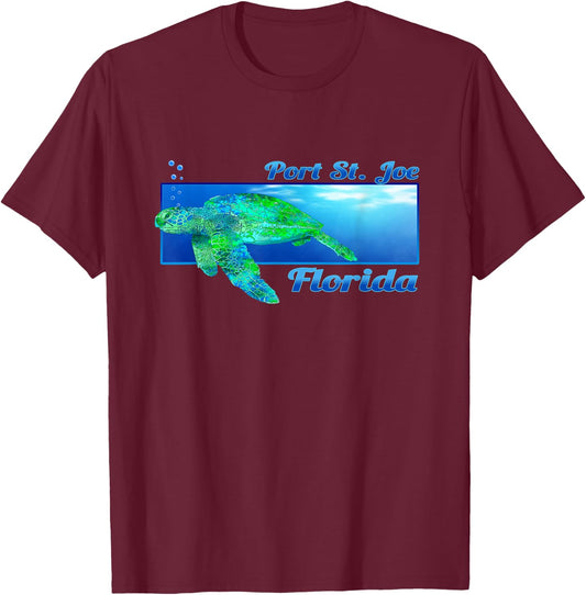 Port St. Joe Florida Swimming Sea Turtle T-Shirt - T-Shirt | Maroon