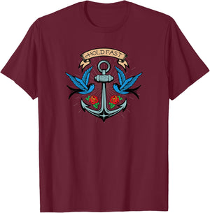Hold Fast Anchor Sparrow Rose Tattoo-Inspired Gift T-Shirt - T-Shirt | Maroon