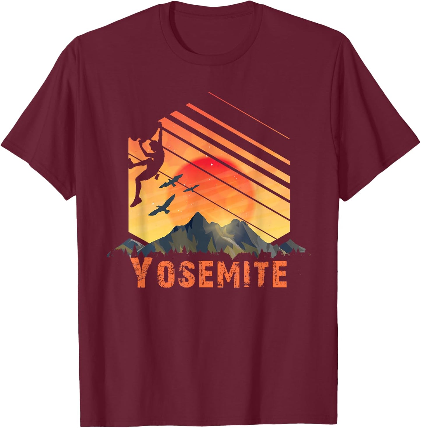 Yosemite N.P. Rock Climbing, Bouldering and Hiking T-Shirt - T-Shirt | Maroon