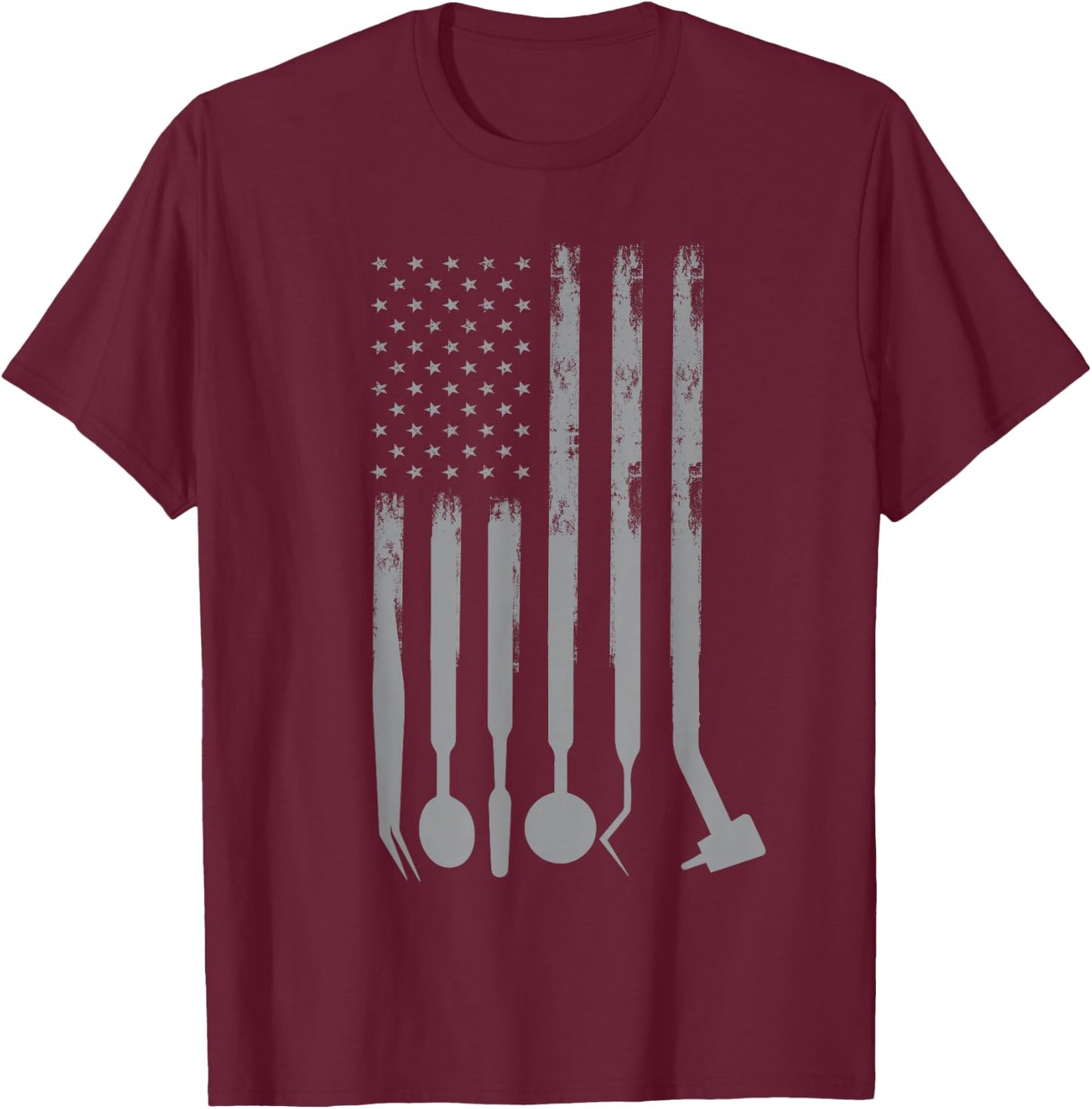 American Dentist Design USA Flag Dental Treatment T-Shirt - T-Shirt | Maroon