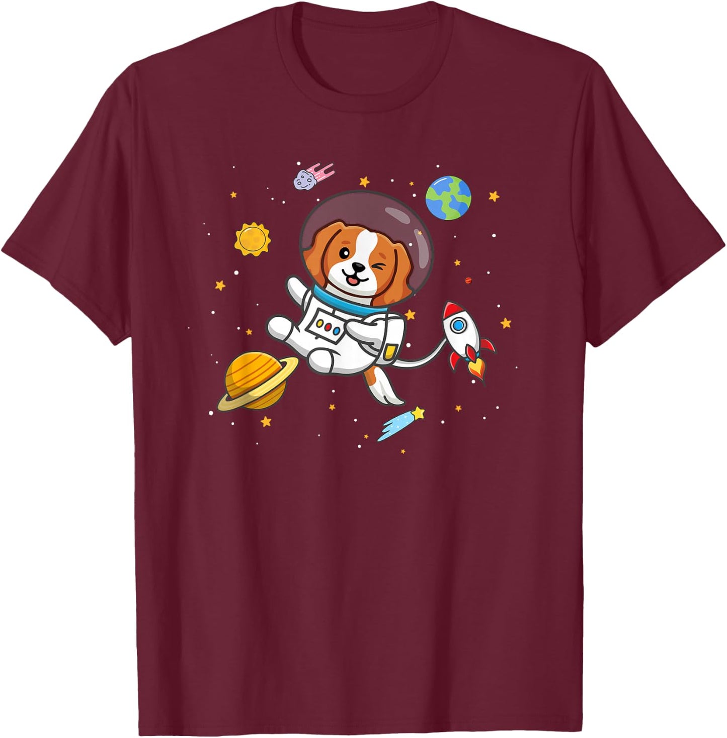 Funny Cartoon Kawaii Kids Boys Girl Space Cavalier Dog Lover T-Shirt - T-Shirt | Maroon