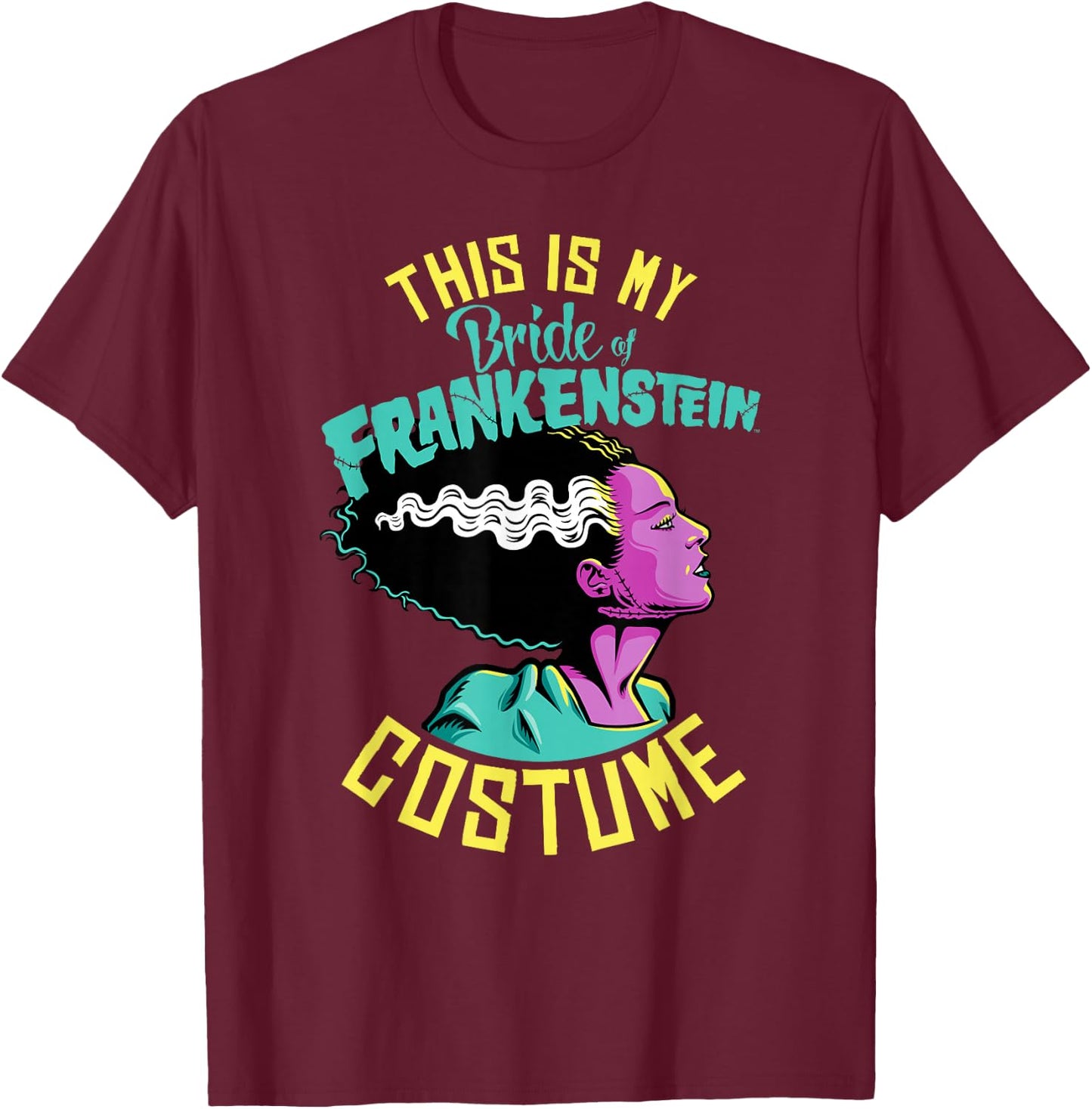 Universal Monsters Bride Of Frankenstein Costume Halloween T-Shirt - T-Shirt | Maroon