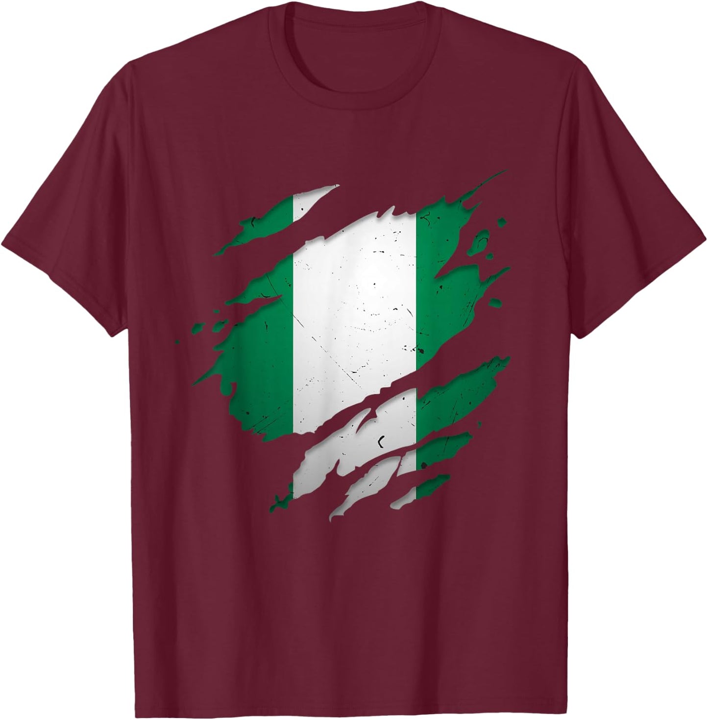 Proud Nigerian Design | Torn Ripped Nigeria Flag T-Shirt - T-Shirt | Maroon