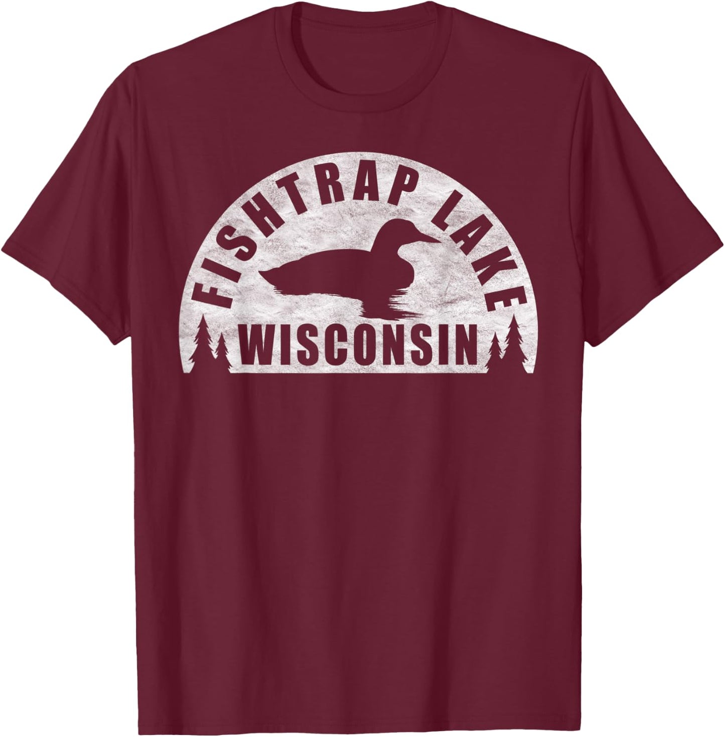 Fishtrap Lake Northern Wisconsin Loon T-Shirt - T-Shirt | Maroon