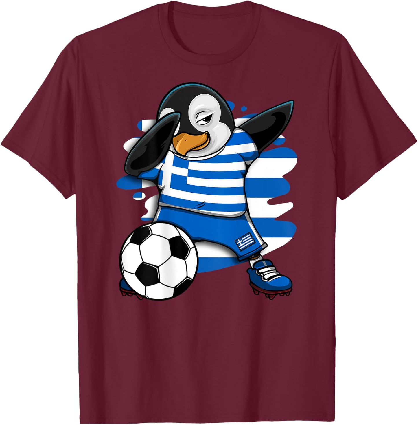 Dabbing Penguin Greece Soccer Fans Jersey Football Lovers T-Shirt - T-Shirt | Maroon