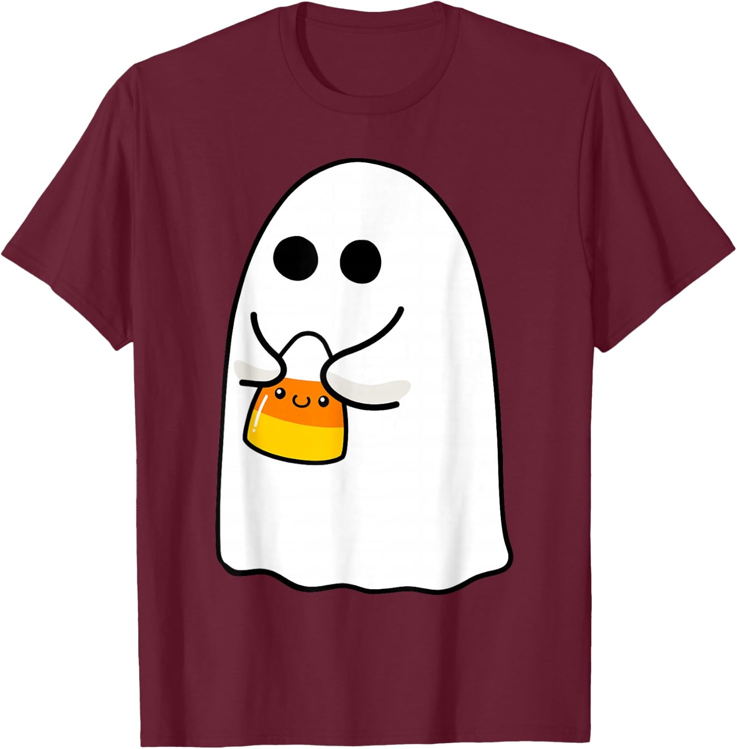 Ghost Holding Candy Corn Funny Halloween Costume Cute Ghost T-Shirt - T-Shirt | Maroon