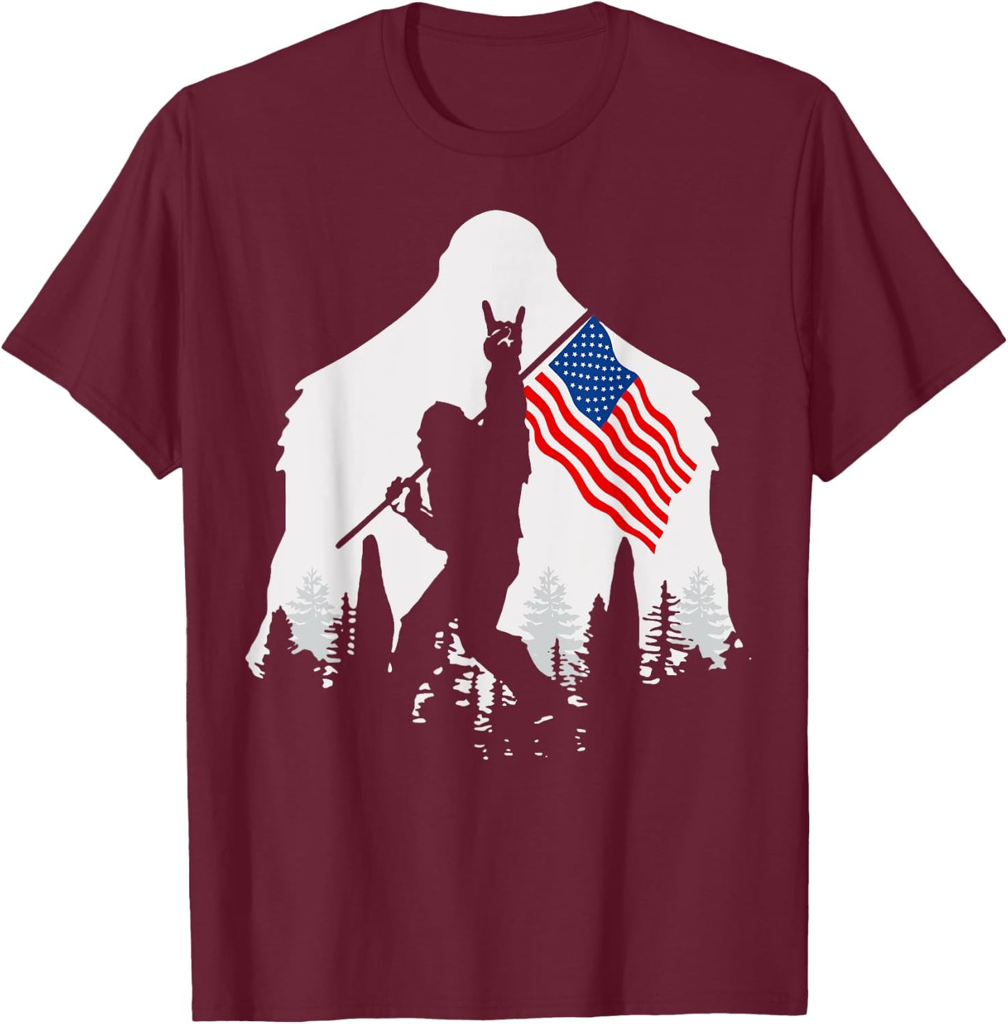 4th of July Shirt Bigfoot Sasquatch USA American Flag T-Shirt - T-Shirt | Maroon