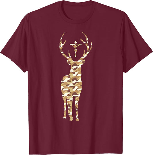 Hubert Hubertus Patron Saint of the Hunter Deer Camo Men Gift T-Shirt - T-Shirt | Maroon