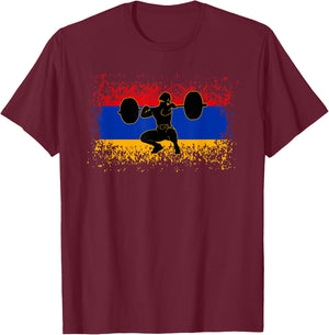 Weightlifting Men Armenia Flag Gym Competitive Workout T-Shirt - T-Shirt | Maroon