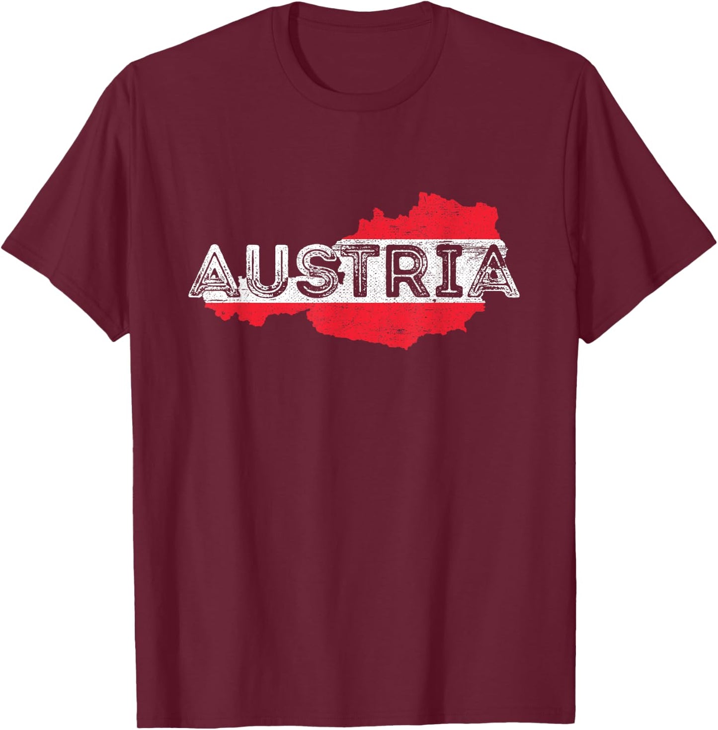 Austrian Map and Flag Souvenir - Distressed Austria T-Shirt - T-Shirt | Maroon