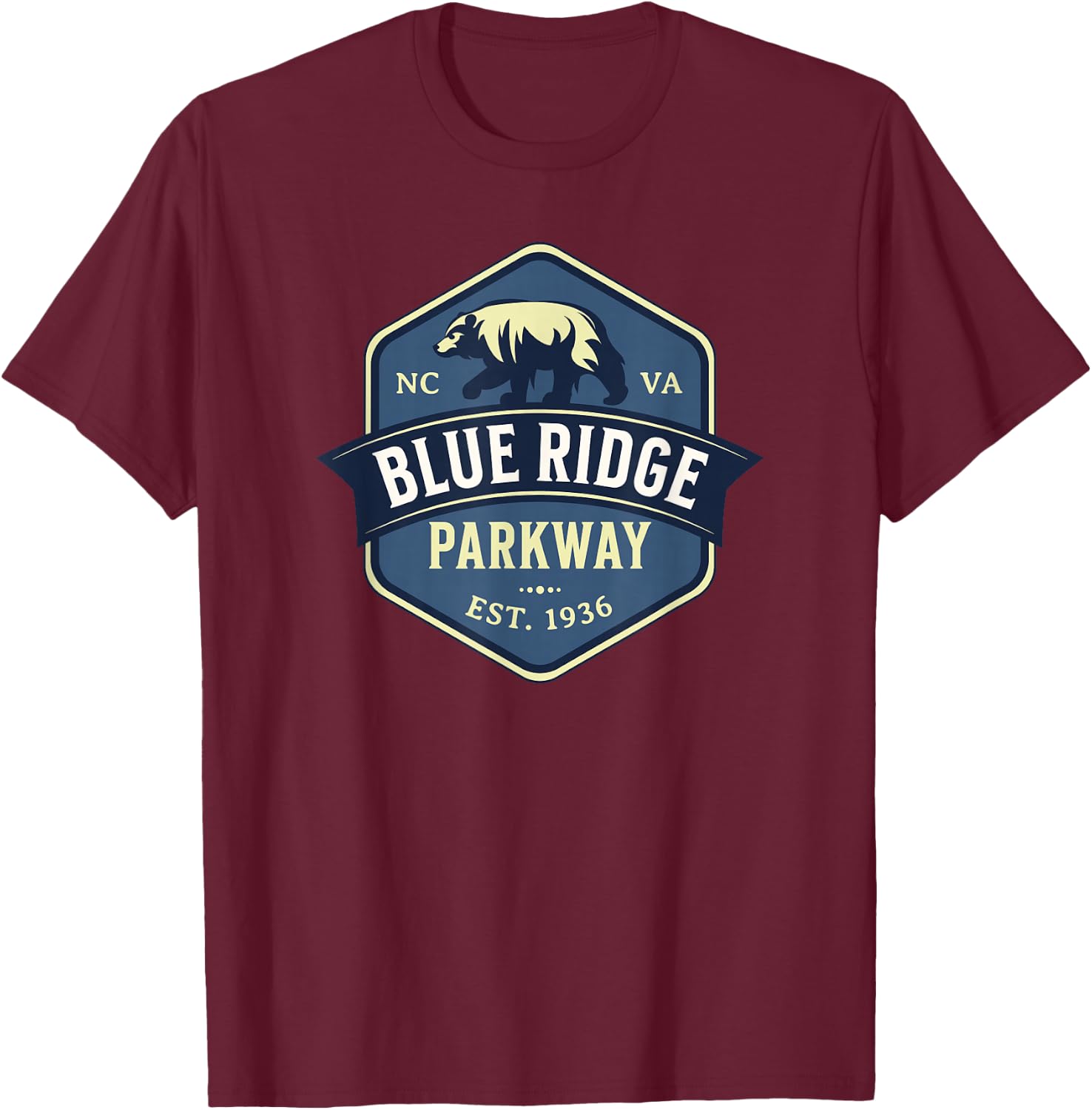 Blue Ridge Parkway Est 1936 Bear Design T-Shirt - T-Shirt | Maroon