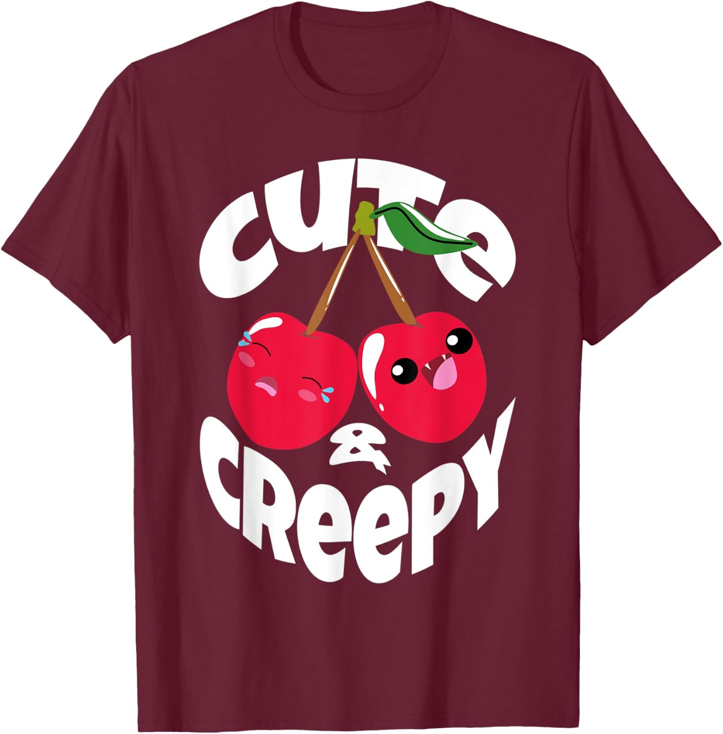 Cute and Creepy Kawaii Kids Shirt Vampire Cherry Halloween T-Shirt - T-Shirt | Maroon