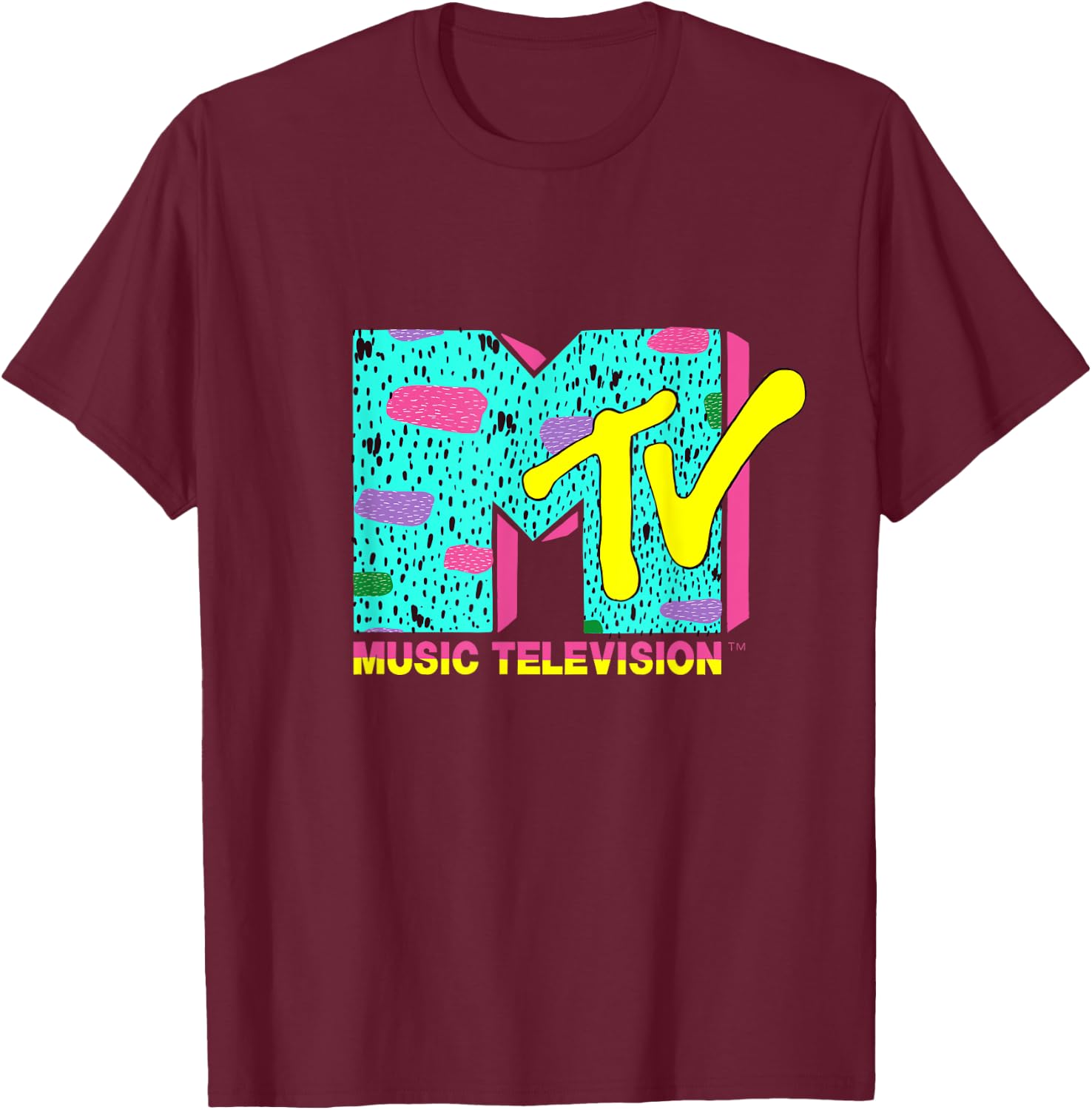 Mademark x MTV - The official MTV Logo with wild colors and a funky design T-Shirt - T-Shirt | Maroon