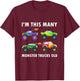 Kids 4 Years Old Boy Monster Trucks Old 4th Birthday Kids T-Shirt - T-Shirt | Maroon
