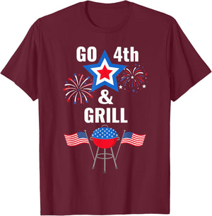 Funny Fourth of July Go 4th And Grill Smoking Grilling BBQ T-Shirt - T-Shirt | Maroon