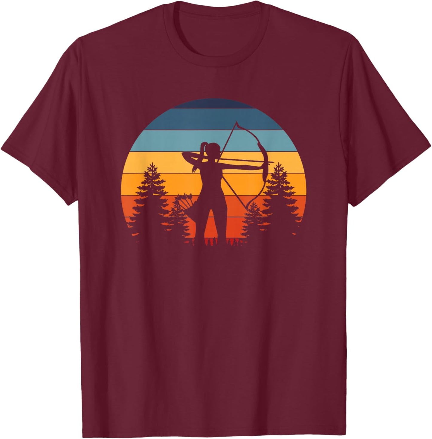 Archery Girl, Archer Bow, Vintage Retro Sunset, Nice Woman T-Shirt - T-Shirt | Maroon