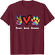 Peace Love and Rescue peace sign heart paw print cat and dog T-Shirt - T-Shirt | Maroon