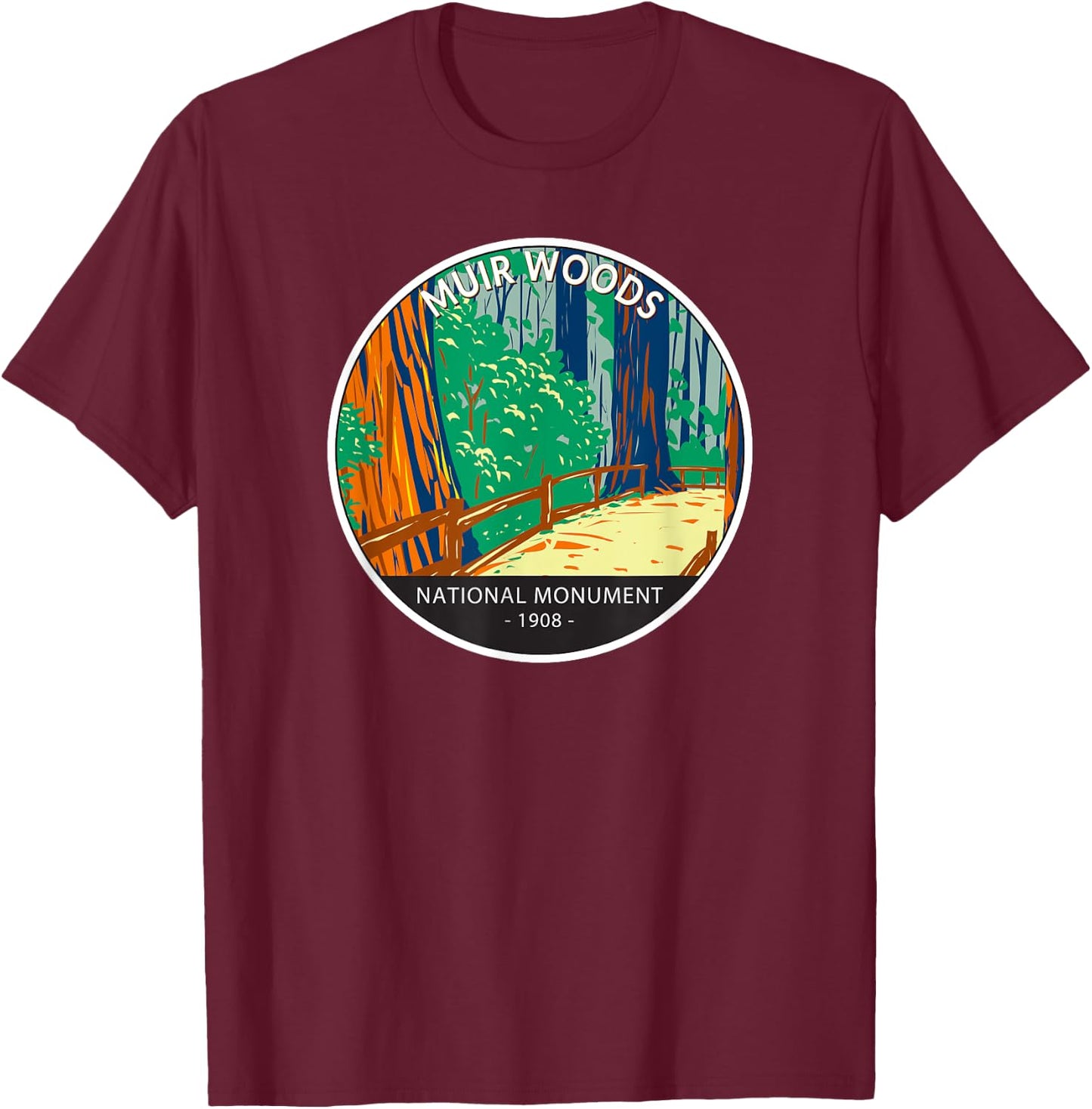 Muir Woods National Monument California Vintage T-Shirt - T-Shirt | Maroon