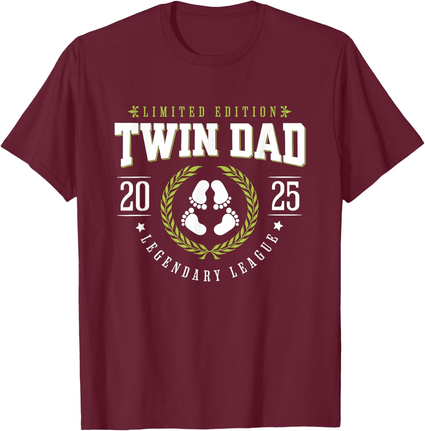 Twin Dad Est 2025 New Father Daddy T-Shirt - T-Shirt | Maroon