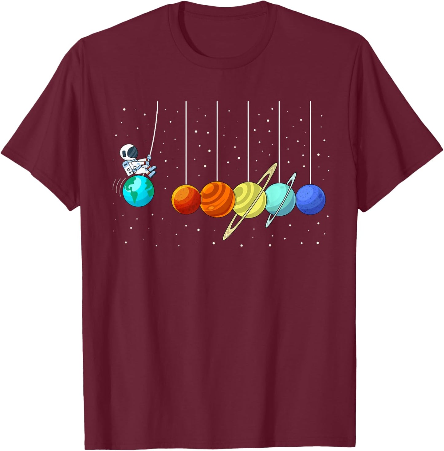 Funny Astronaut Swing Planets Solar System Space science T-Shirt - T-Shirt | Maroon