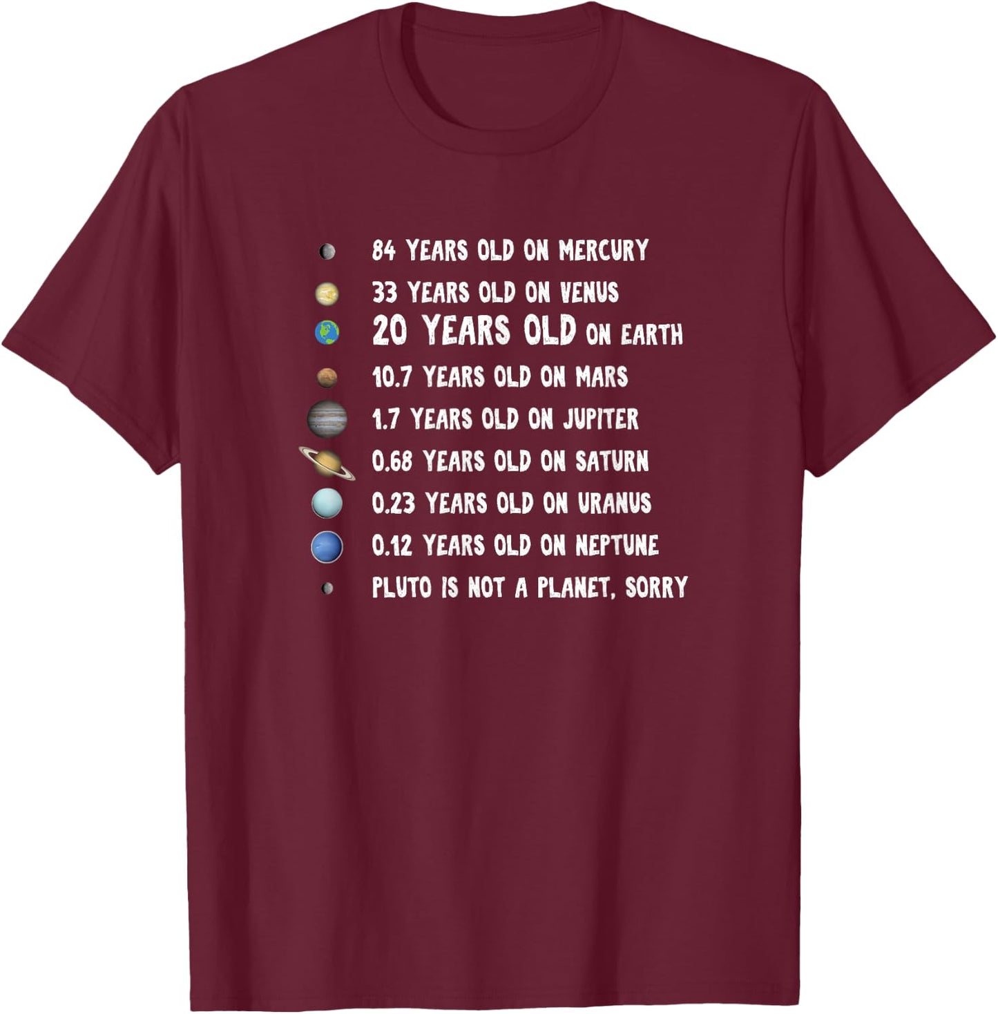 Planets 20 years old birthday Gift astronomy enthusiast T-Shirt - T-Shirt | Maroon