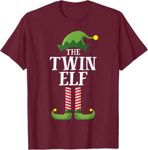 Twin Elf Matching Family Group Funny Christmas Party Pyjamas T-Shirt - T-Shirt | Maroon