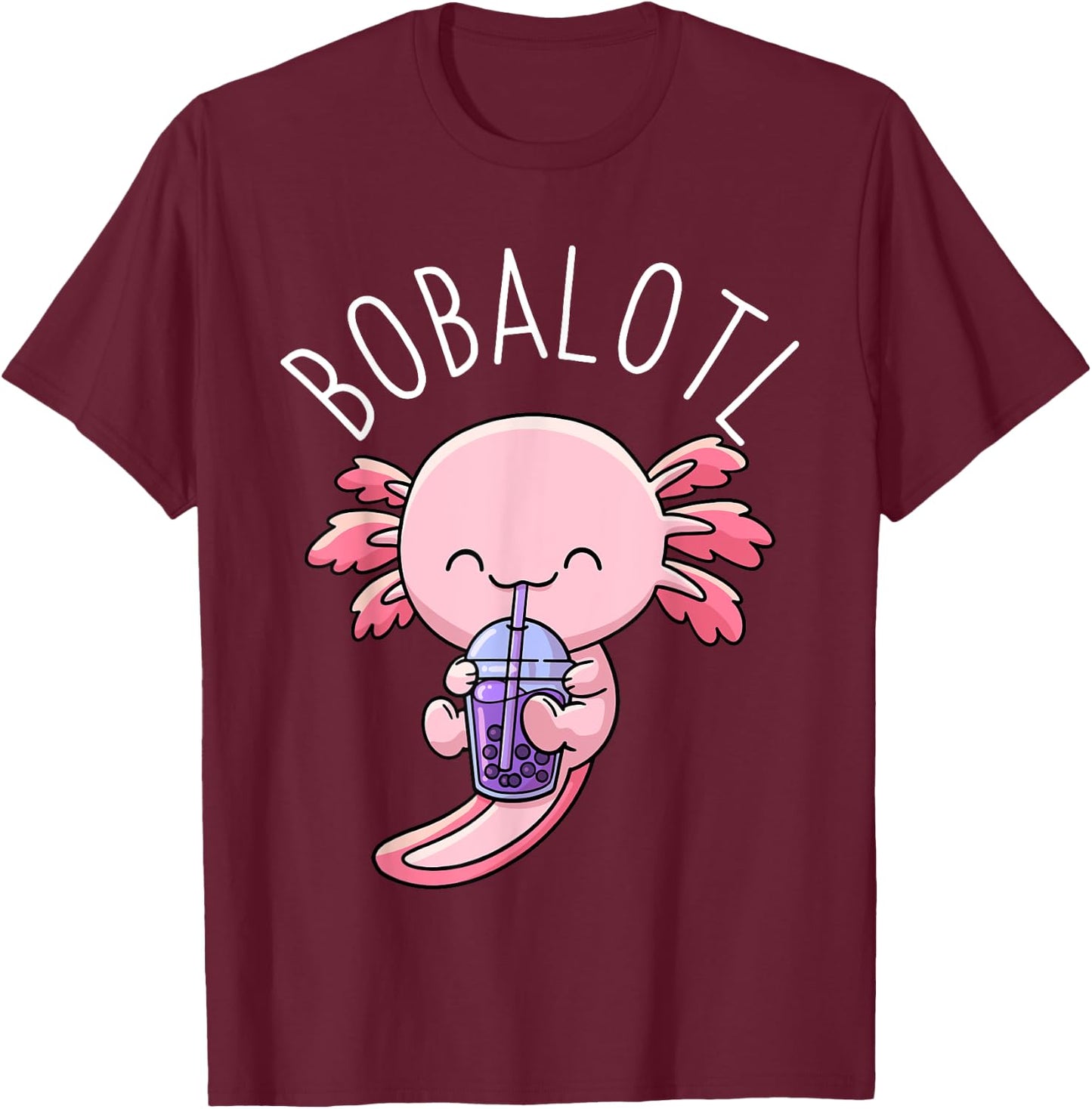 Bobalotl Axolotl Boba Tea Bubble Milk T-Shirt - T-Shirt | Maroon