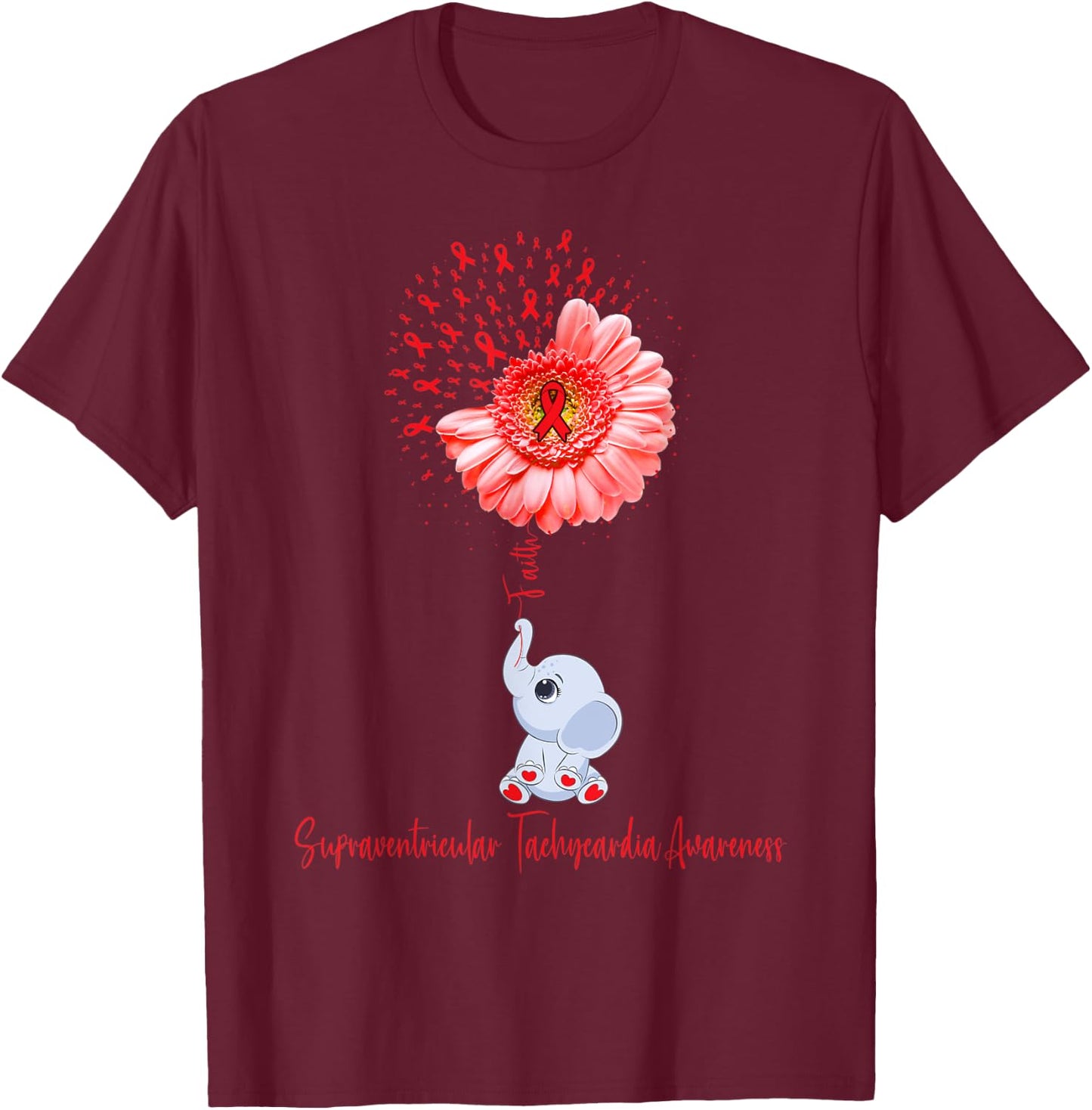 Supraventricular Tachycardia Awareness Faith Elephant T-Shirt - T-Shirt | Maroon