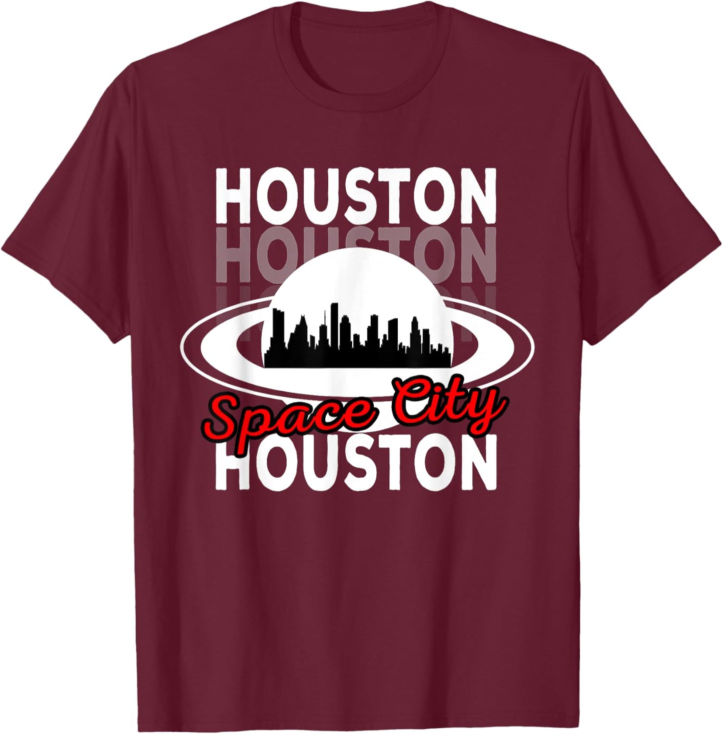 Houston Skyline Silhouette Houston Texas Space City T-Shirt - T-Shirt | Maroon